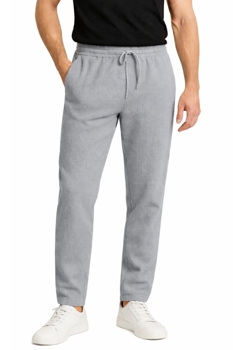 Erkek Çizgili Eşofman Pantolon-Gri
