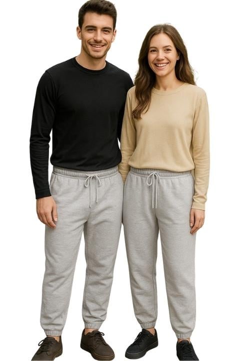 Unisex Üç İplik Lastikli Eşofman Altı - Gri