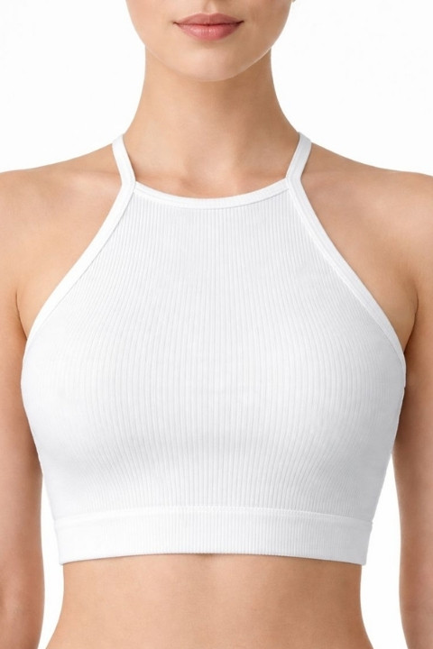 İp Askılı Crop Fit Büstiyer - Beyaz