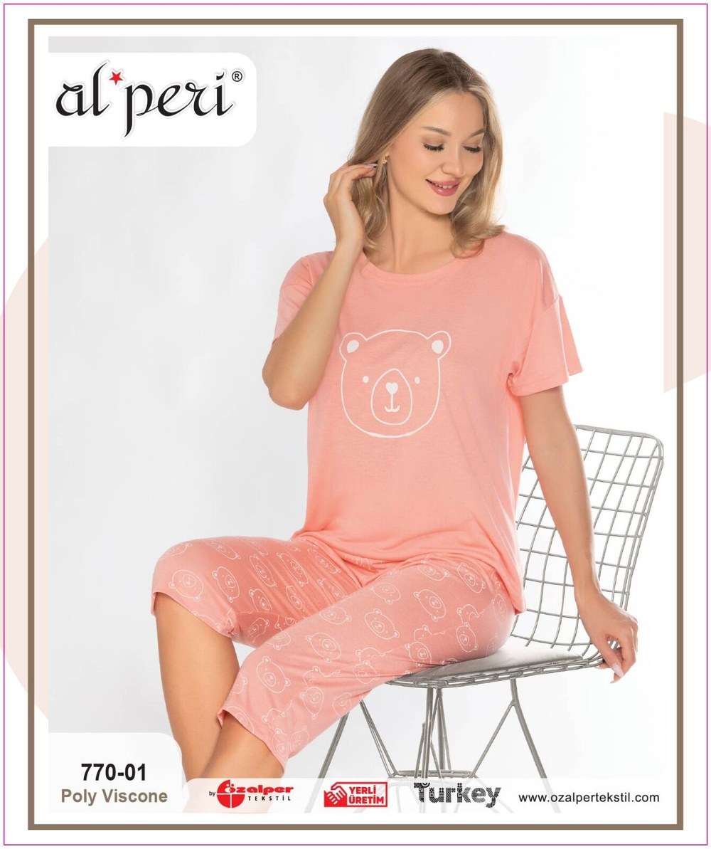 Alperi 770-01 (m-L-Xl-Xxl) Bayan Kısa Kollu Kapri Pijama Takım 4'lü