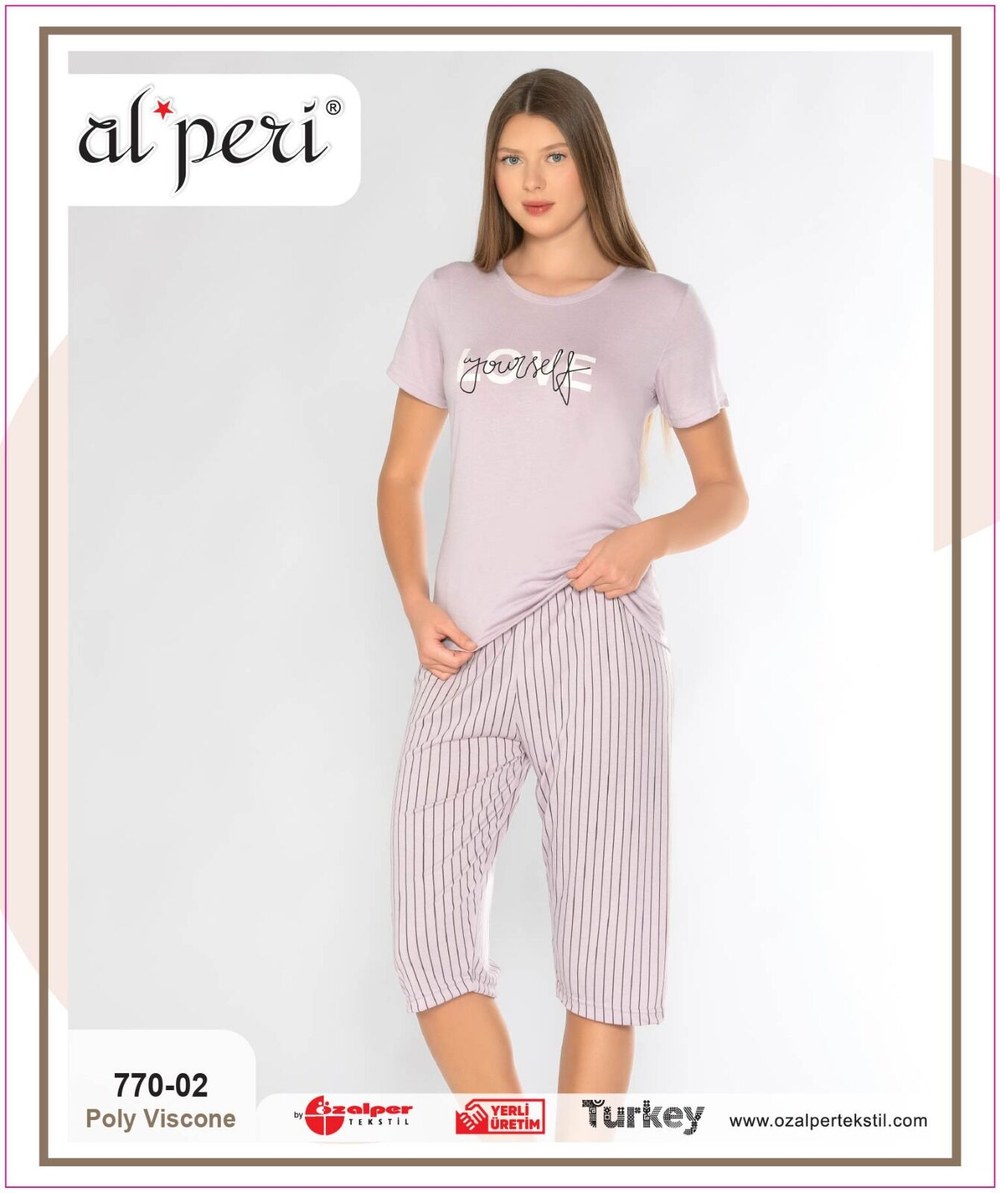 Alperi 770-02 (m-L-Xl-Xxl) Bayan Viskon Kısa Kollu Kapri Pijama Takım 4'lü