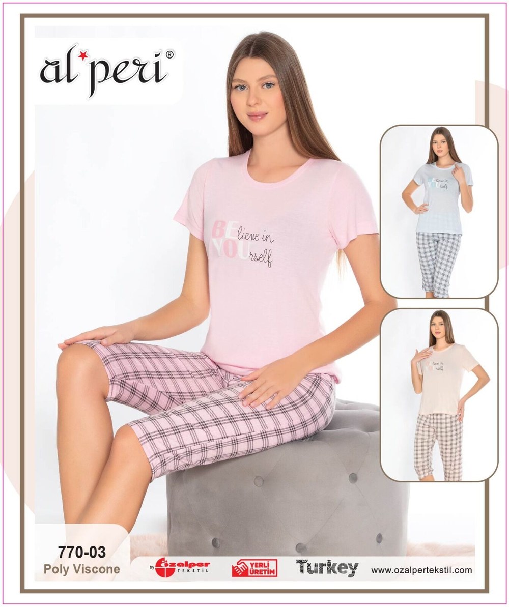 Alperi 770-03 (m-L-Xl-Xxl) Bayan Viskon Kısa Kollu Kapri Pijama Takım 4'lü
