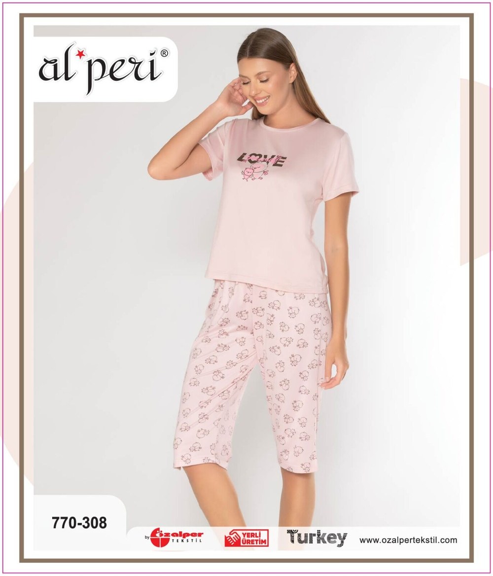 Alperi 770-308 (m-L-Xl-Xxl) Bayan Kısa Kollu Kapri Pijama Takım 4'lü