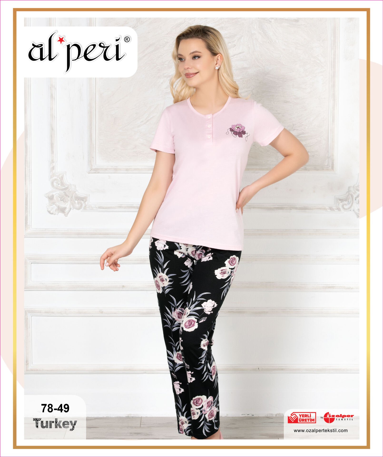 Alperi 78-49 (m-L-Xl-Xxl) Bayan Kısa Kollu Pijama Takım 4'lü