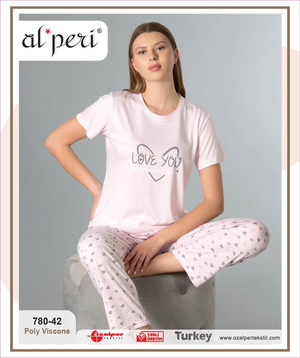 Alperi 780-42 (m-L-Xl-Xxl) Bayan Kısa Kollu Pijama Takım 4'lü