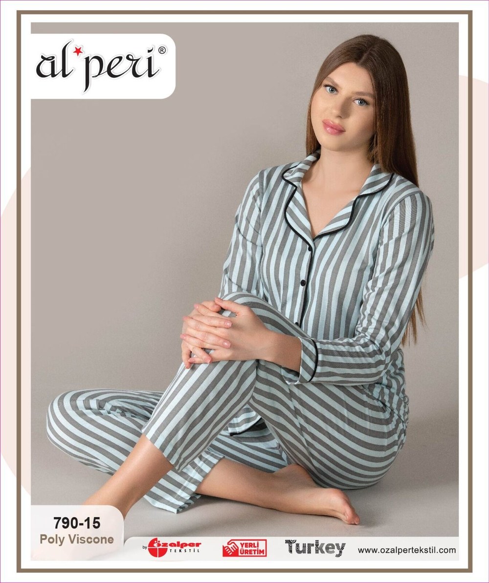 Alperi 790-15 (m-L-Xl-Xxl) Bayan Viskon Uzun Kollu Pijama Takım 4'lü