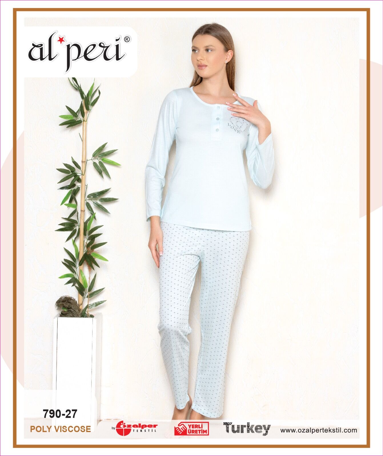 Alperi 790-27 (m-L-Xl-Xxl) Bayan Viskon Uzun Kollu Pijama Takım 4'lü
