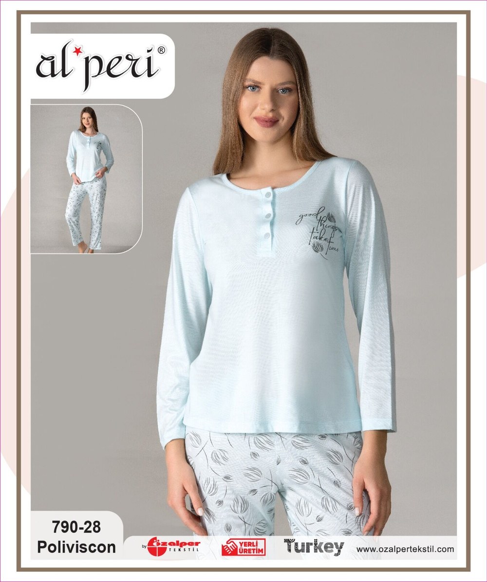 Alperi 790-28 (m-L-Xl-Xxl) Bayan Viskon Uzun Kollu Pijama Takım 4'lü