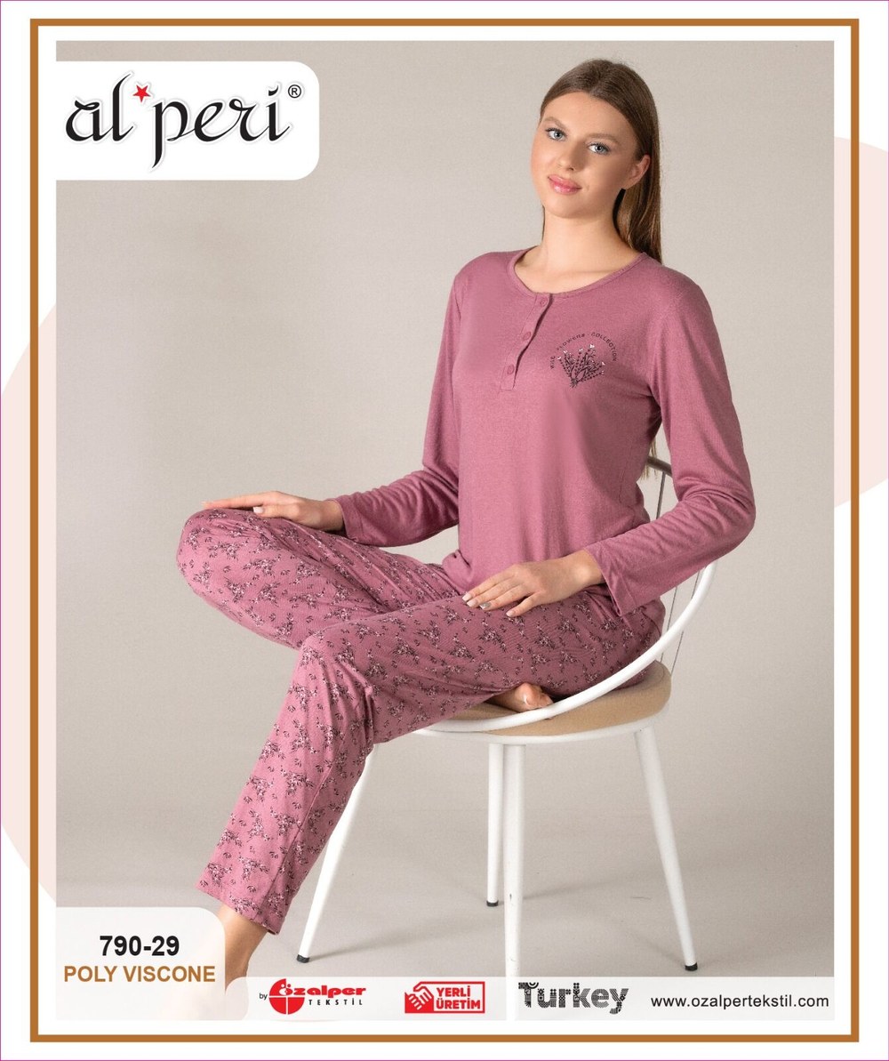 Alperi 790-29 (m-L-Xl-Xxl) Bayan Viskon Uzun Kollu Pijama Takım 4'lü