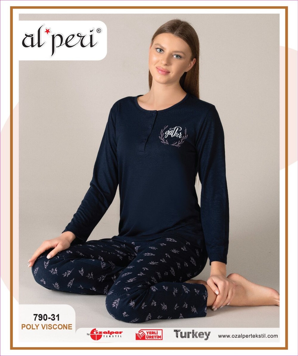 Alperi 790-31 (m-L-Xl-Xxl) Bayan Uzun Kollu Pijama Takım 4'lü