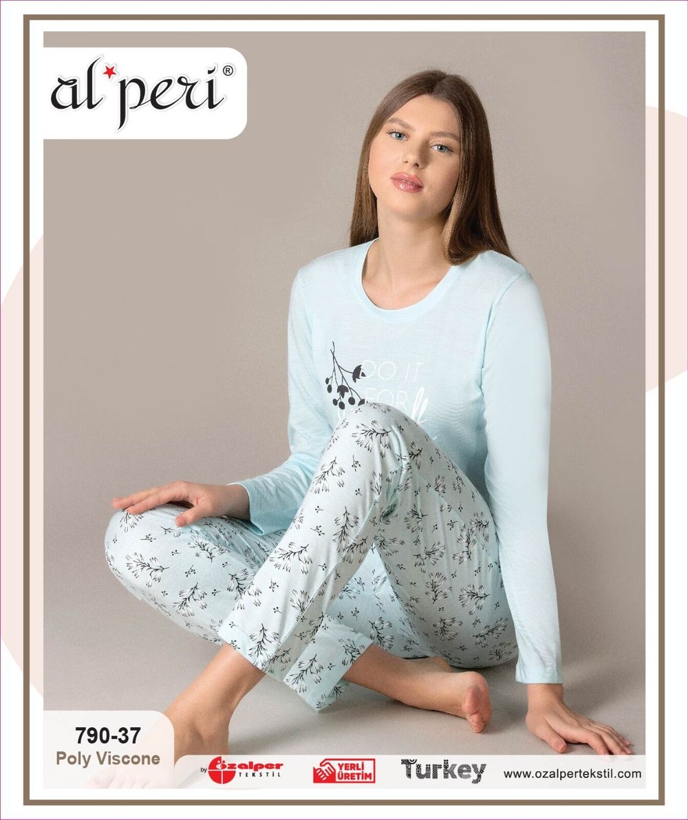 Alperi 790-37 (m-L-Xl-Xxl) Bayan Viskon Uzun Kollu Pijama Takım 4'lü