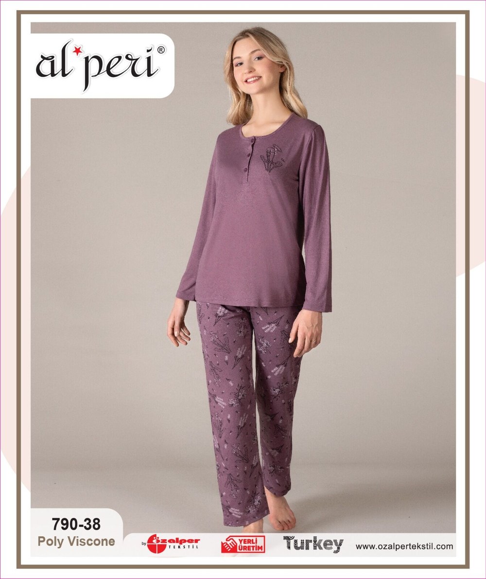 Alperi 790-38 (m-L-Xl-Xxl) Bayan Viskon Uzun Kollu Pijama Takım 4'lü