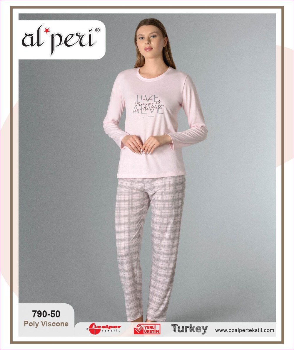 Alperi 790-50 (m-L-Xl-Xxl) Bayan Viskon Uzun Kollu Pijama Takım 4'lü