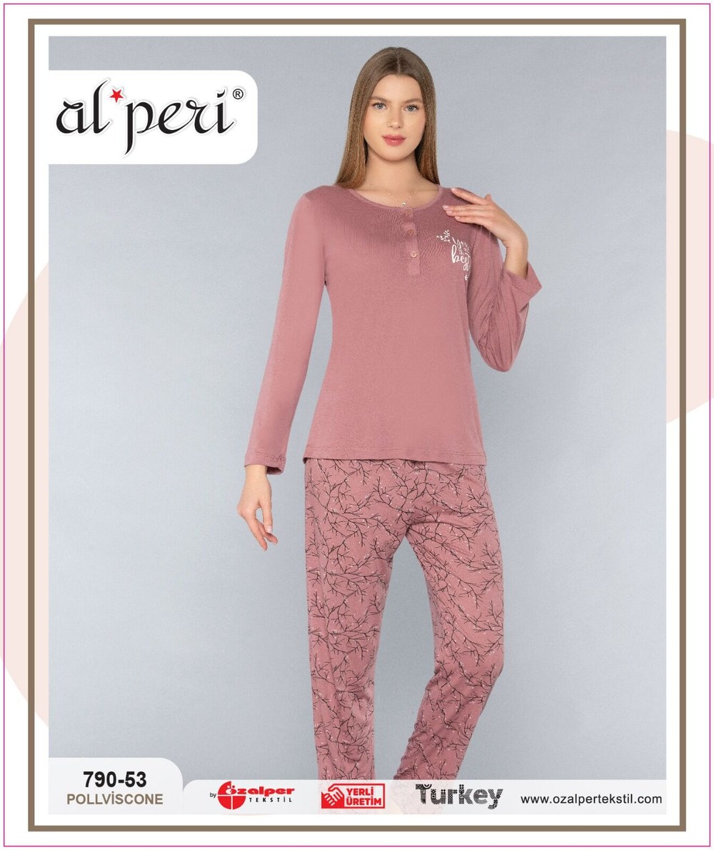 Alperi 790-53 (m-L-Xl-Xxl) Bayan Viskon Uzun Kollu Pijama Takım 4'lü