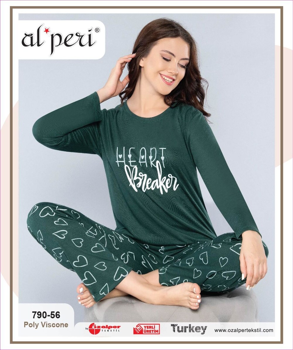 Alperi 790-56 (m-L-Xl-Xxl) Bayan Viskon Uzun Kollu Pijama Takım 4'lü