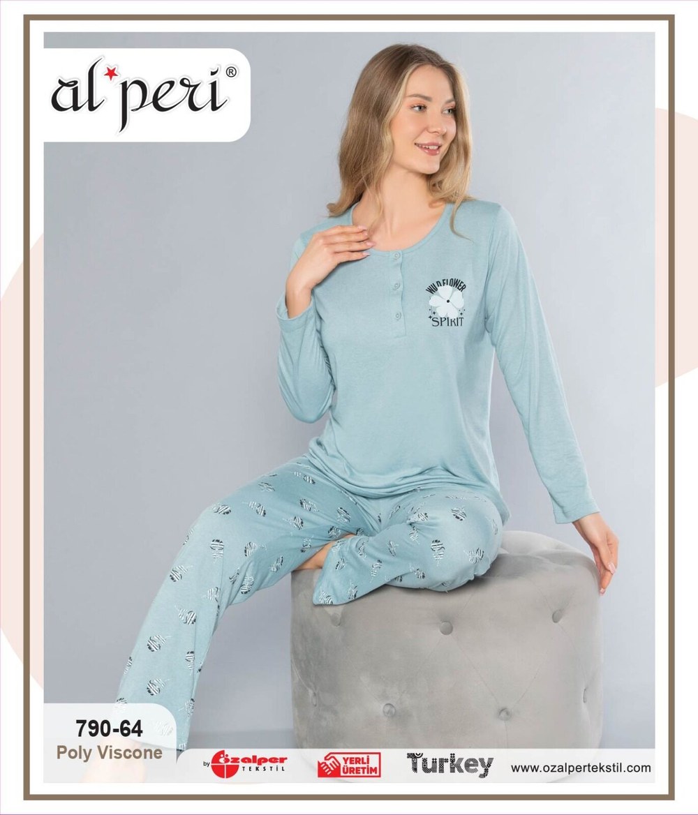 Alperi 790-64 (m-L-Xl-Xxl) Bayan Viskon Uzun Kollu Pijama Takım 4'lü
