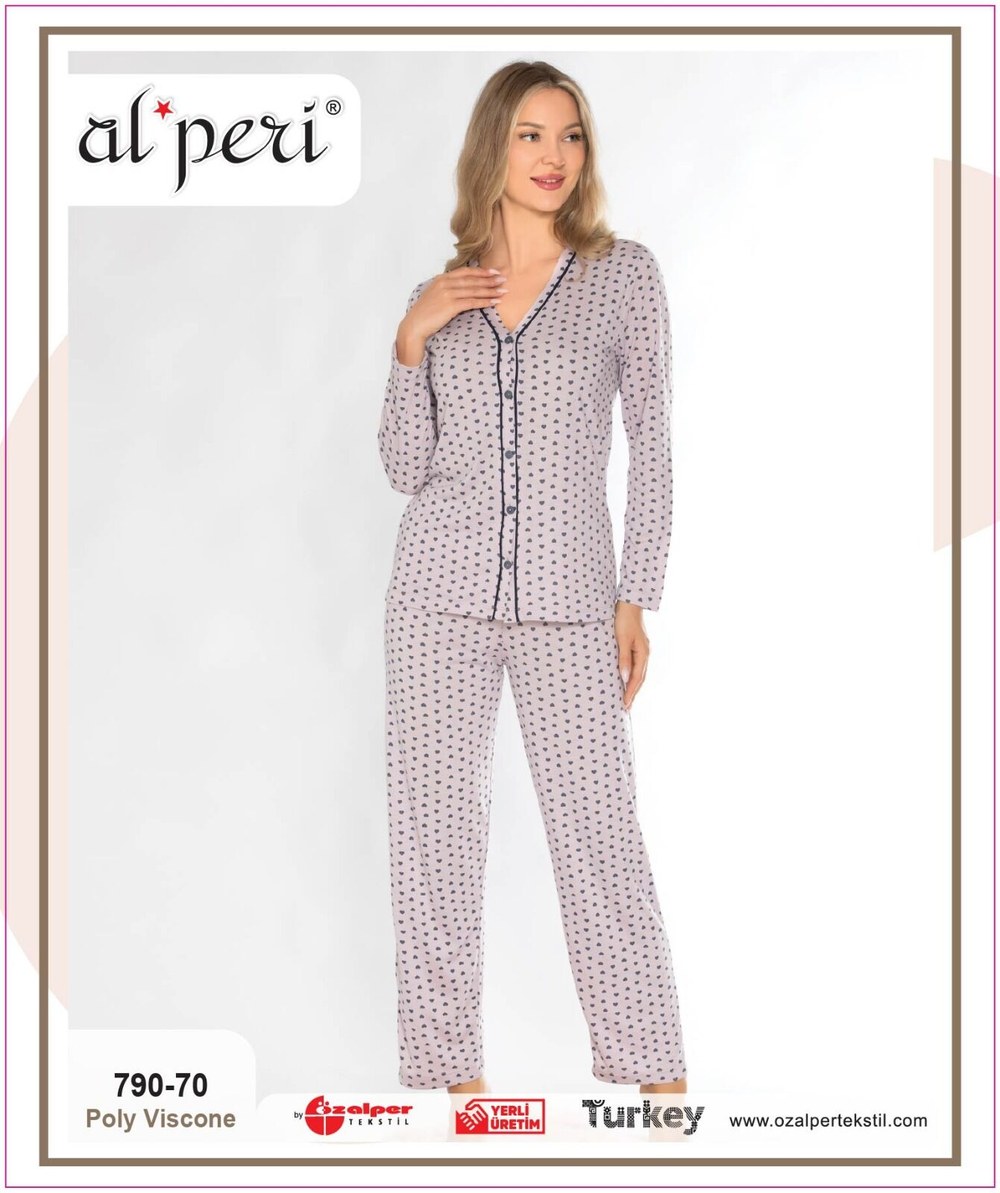 Alperi 790-70 (m-L-Xl-Xxl) Bayan Viskon Uzun Kollu Pijama Takım 4'lü