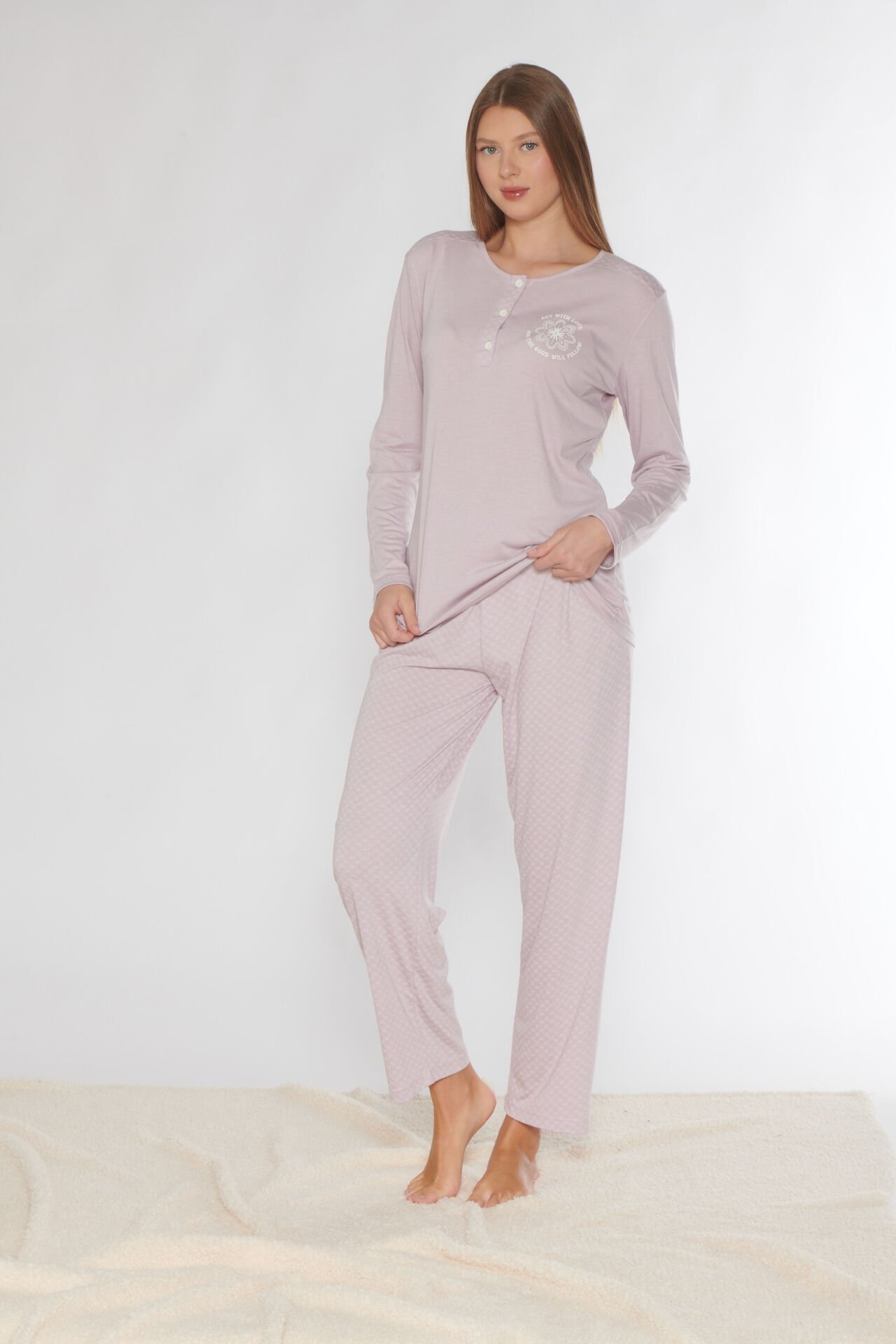 Alperi 790-74 (m-L-Xl-Xxl) Bayan Viskon Uzun Kollu Pijama Takım 4'lü