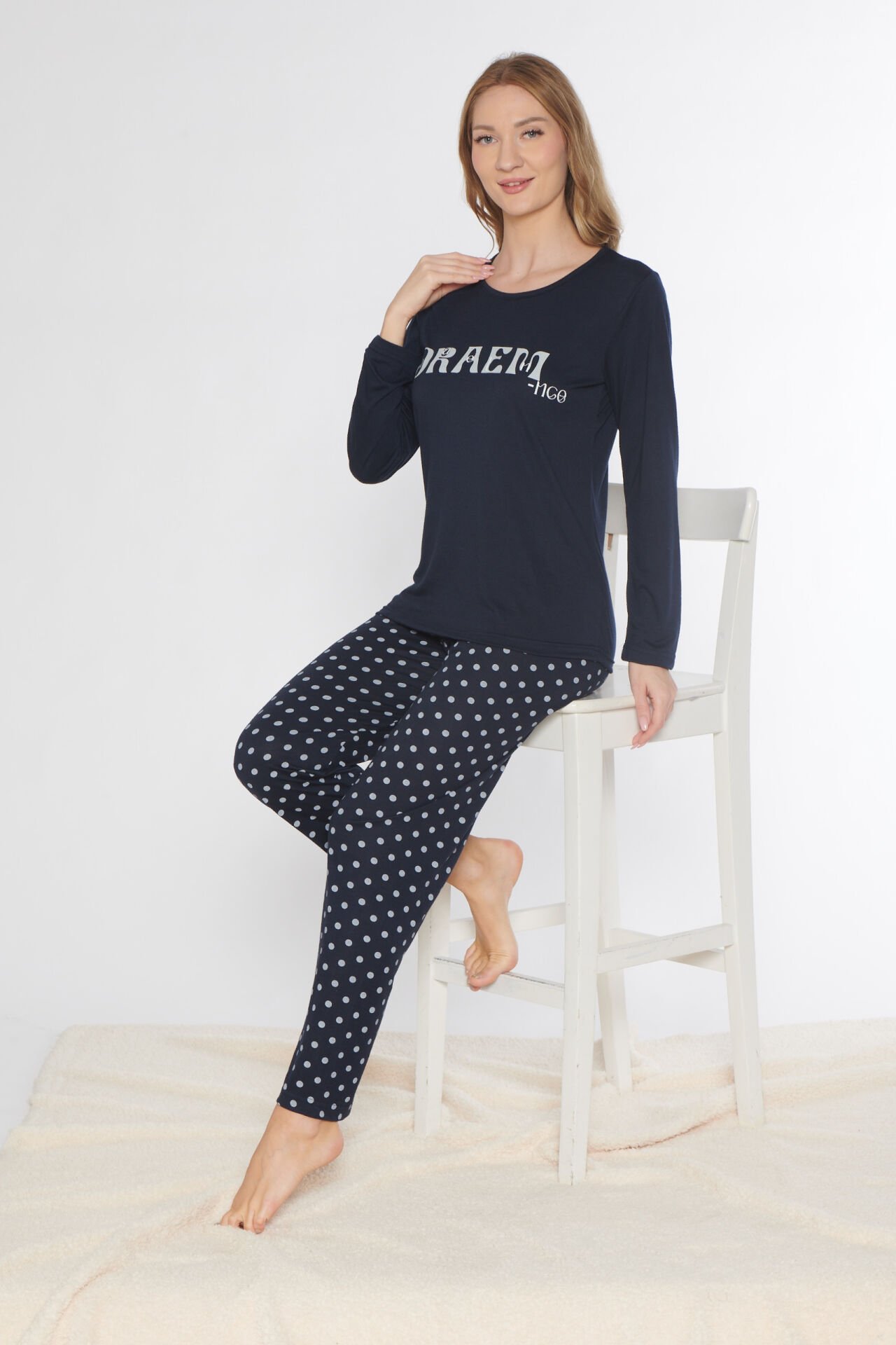 Alperi 790-87 (m-L-Xl-Xxl) Bayan Viskon Uzun Kollu Pijama Takım 4'lü