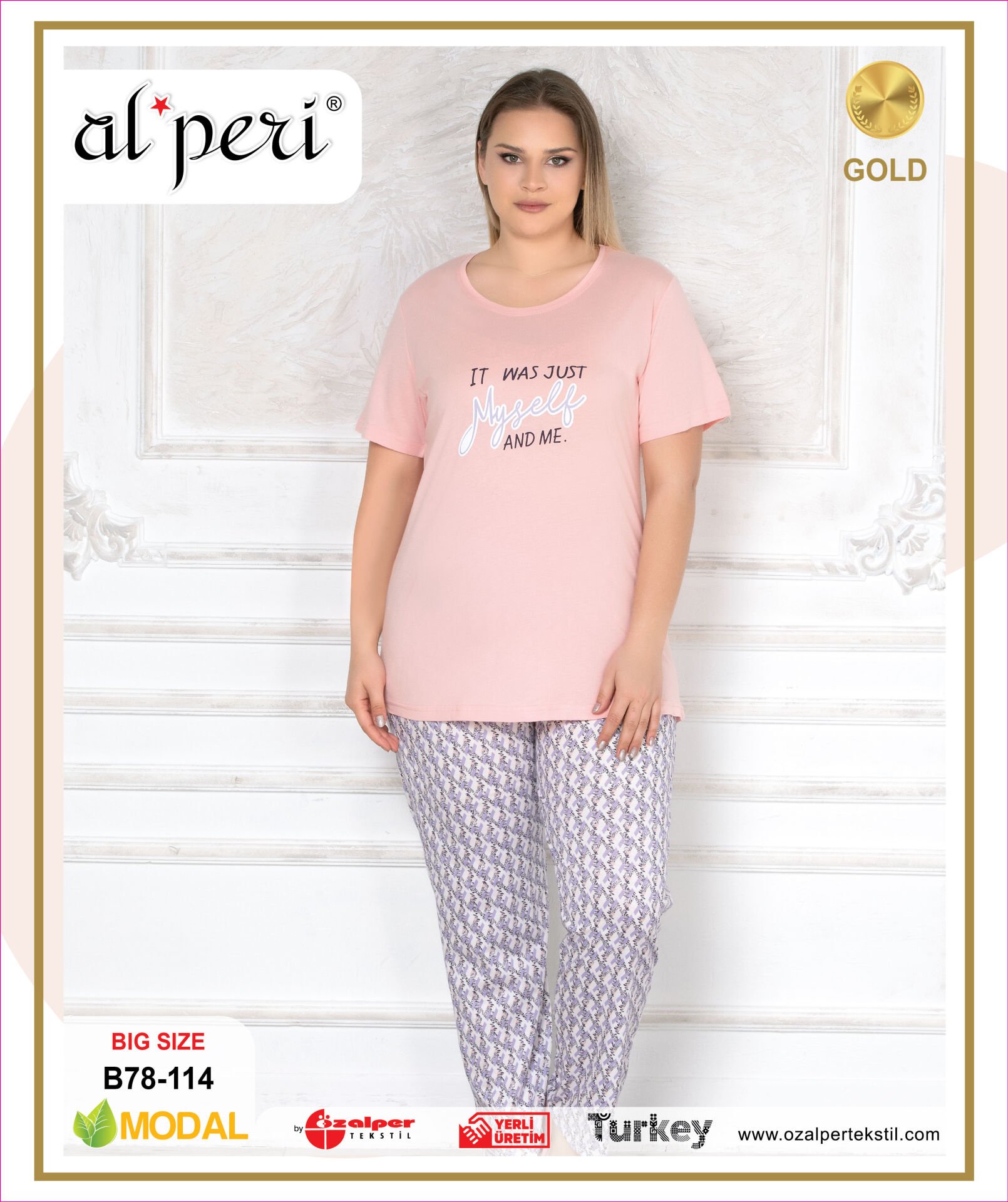Alperi B78-114 (3XL-4XL-5XL-6XL) Bayan Kısa Kollu Pijama Takım 4'lü