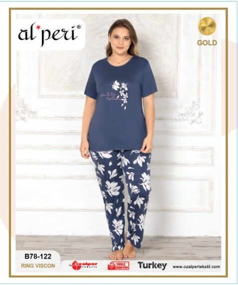Alperi B78-122 (3XL-4XL-5XL-6XL) Bayan Kısa Kollu Pijama Takım 4'lü