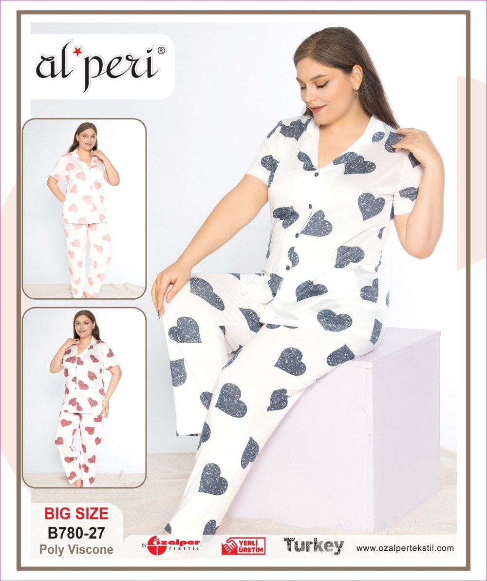 Alperi B780-27 (3XL-4XL-5XL-6XL) Bayan Viskon Kısa Kollu Pijama Takım 4'lü