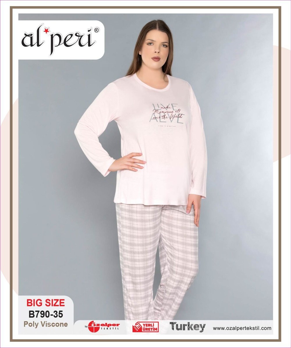 Alperi B790-35 (3XL-4XL-5XL-6XL) Bayan Viskon Uzun Kollu Pijama Takım 4'lü