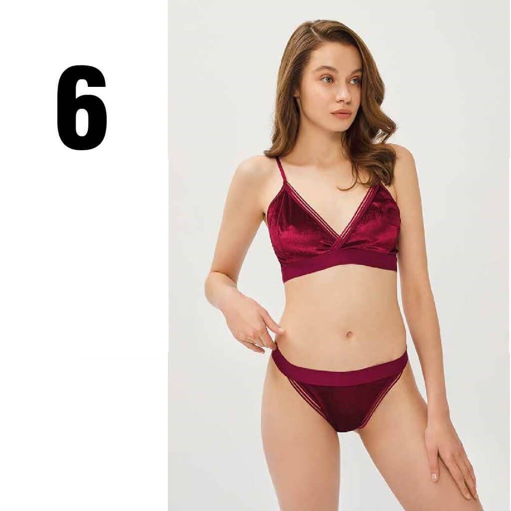 Cansoy 321 Bordo Balensiz Desteksiz Kadife Sütyen Takım 6'lı