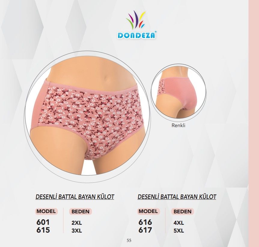 Dondeza 617 5XL Desenli Bayan Bato 12'li