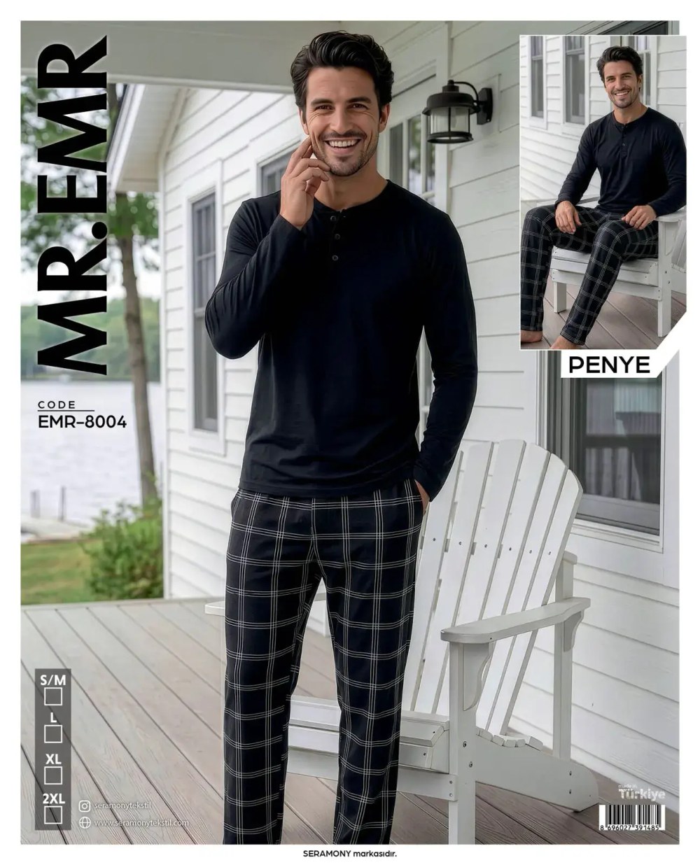 Mr-Emr 8004 (m-L-Xl-Xxl) Penye Uzun Kollu Erkek Pijama Takımı 4'lü