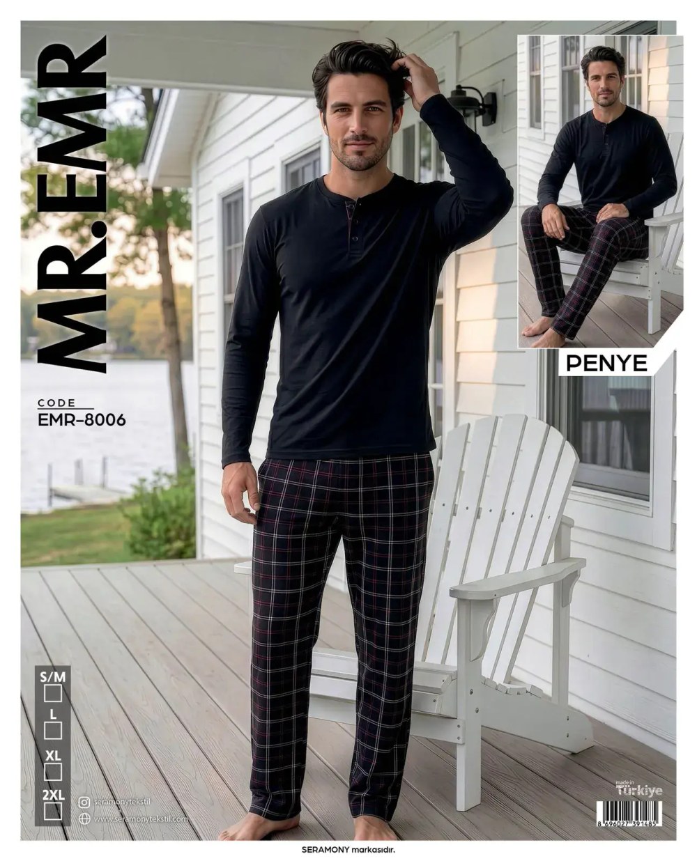 Mr-Emr 8006 (m-L-Xl-Xxl) Penye Uzun Kollu Erkek Pijama Takımı 4'lü