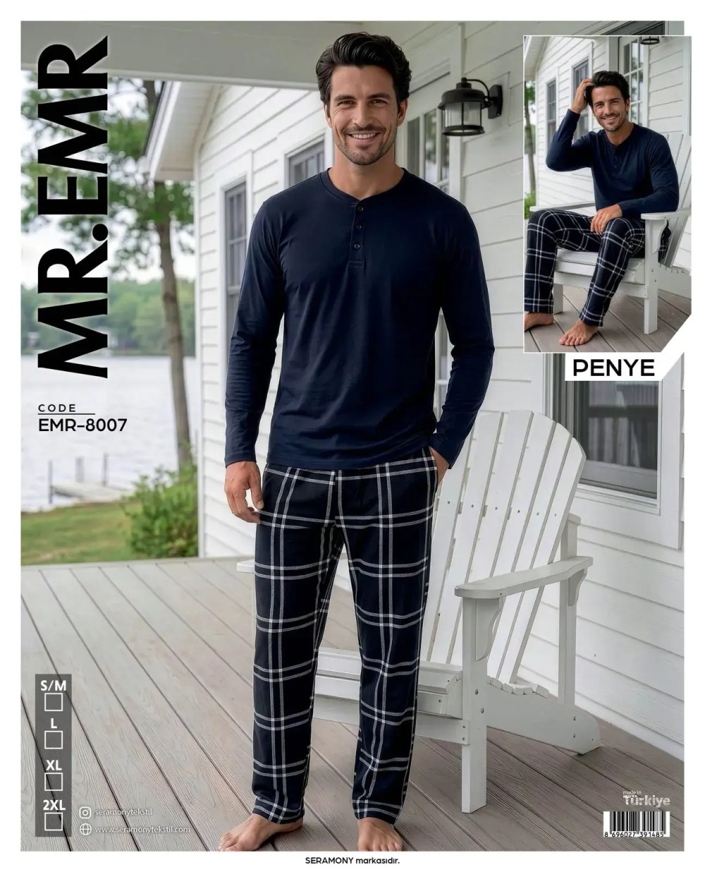 Mr-Emr 8007 (m-L-Xl-Xxl) Penye Uzun Kollu Erkek Pijama Takımı 4'lü