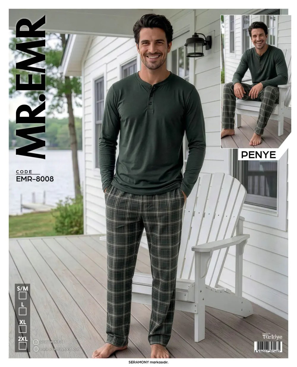 Mr-Emr 8008 (m-L-Xl-Xxl) Penye Uzun Kollu Erkek Pijama Takımı 4'lü