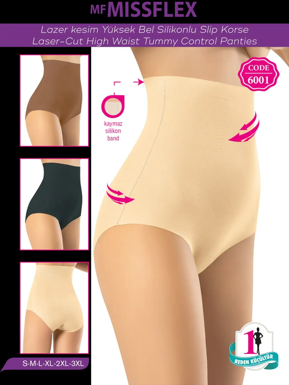 Mf Mıss Flex 6001 Lazer Kesim Yüksek Bel Silikonlu Slip Korse