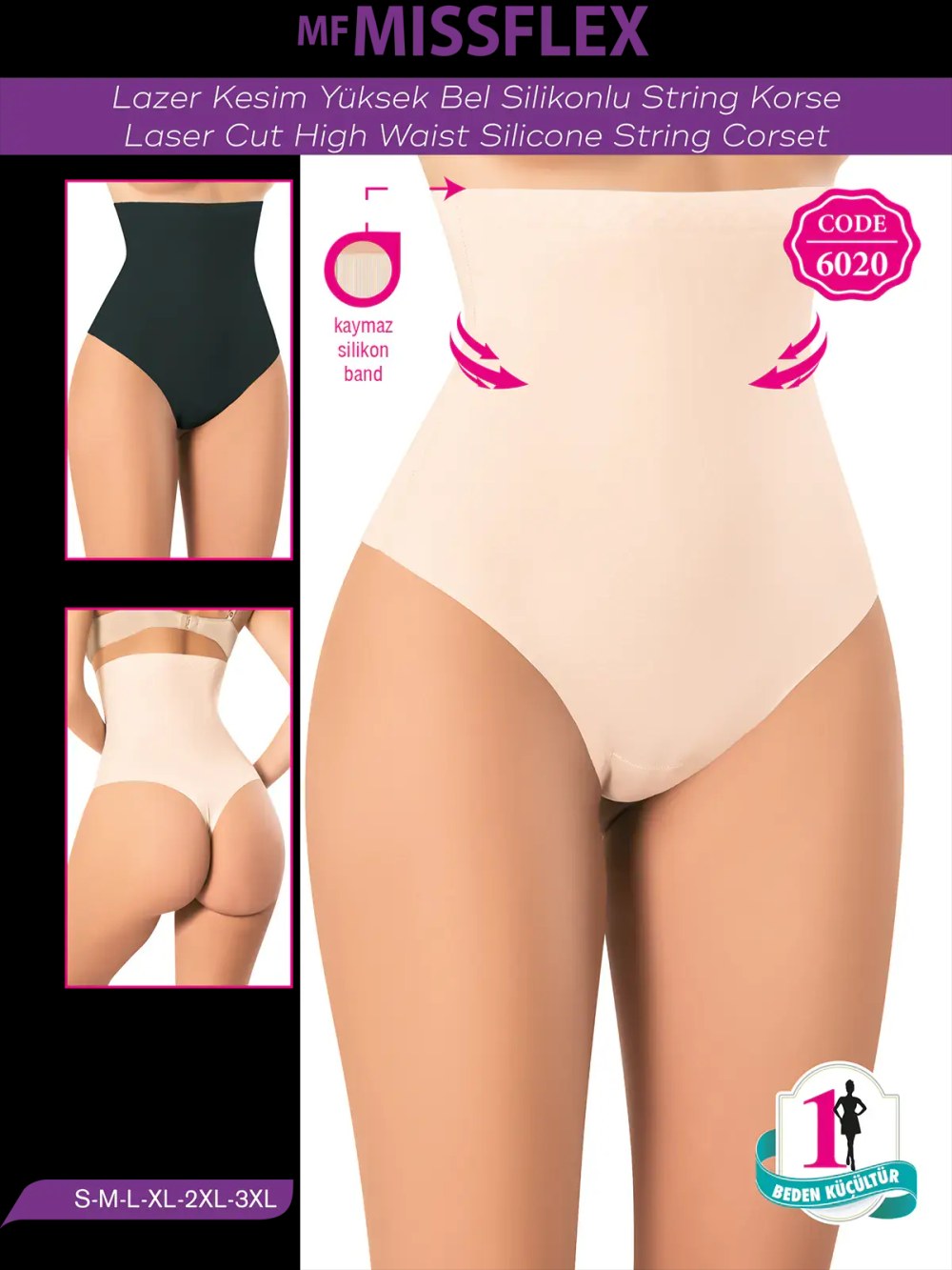 Mf Mıss Flex 6020 Lazer Kesim Yüksek Bel Silikonlu String Korse