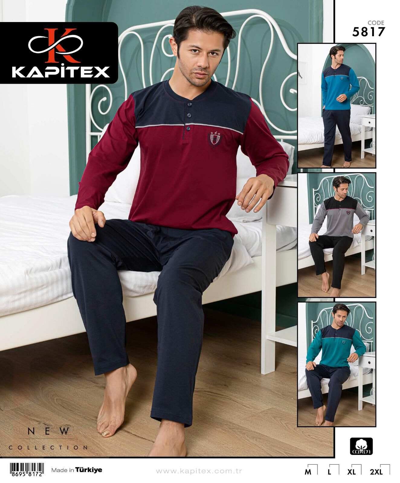 Kapitex 5817 Erkek Uzun Kol Pijama Takım 4'lü
