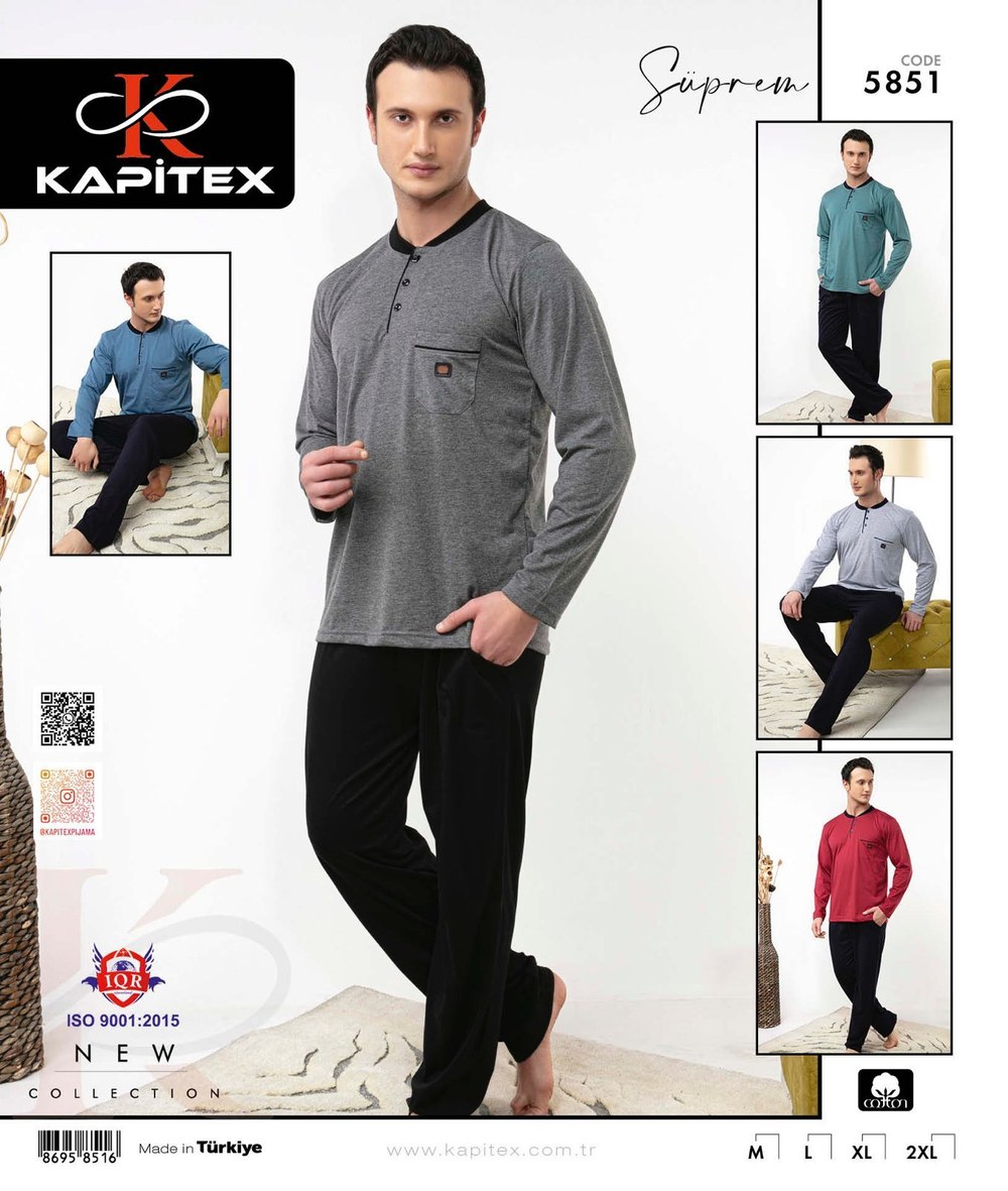 Kapitex 5851 (m-L-Xl-Xxl) Erkek Uzun Kol Pijama Takım 6'lı