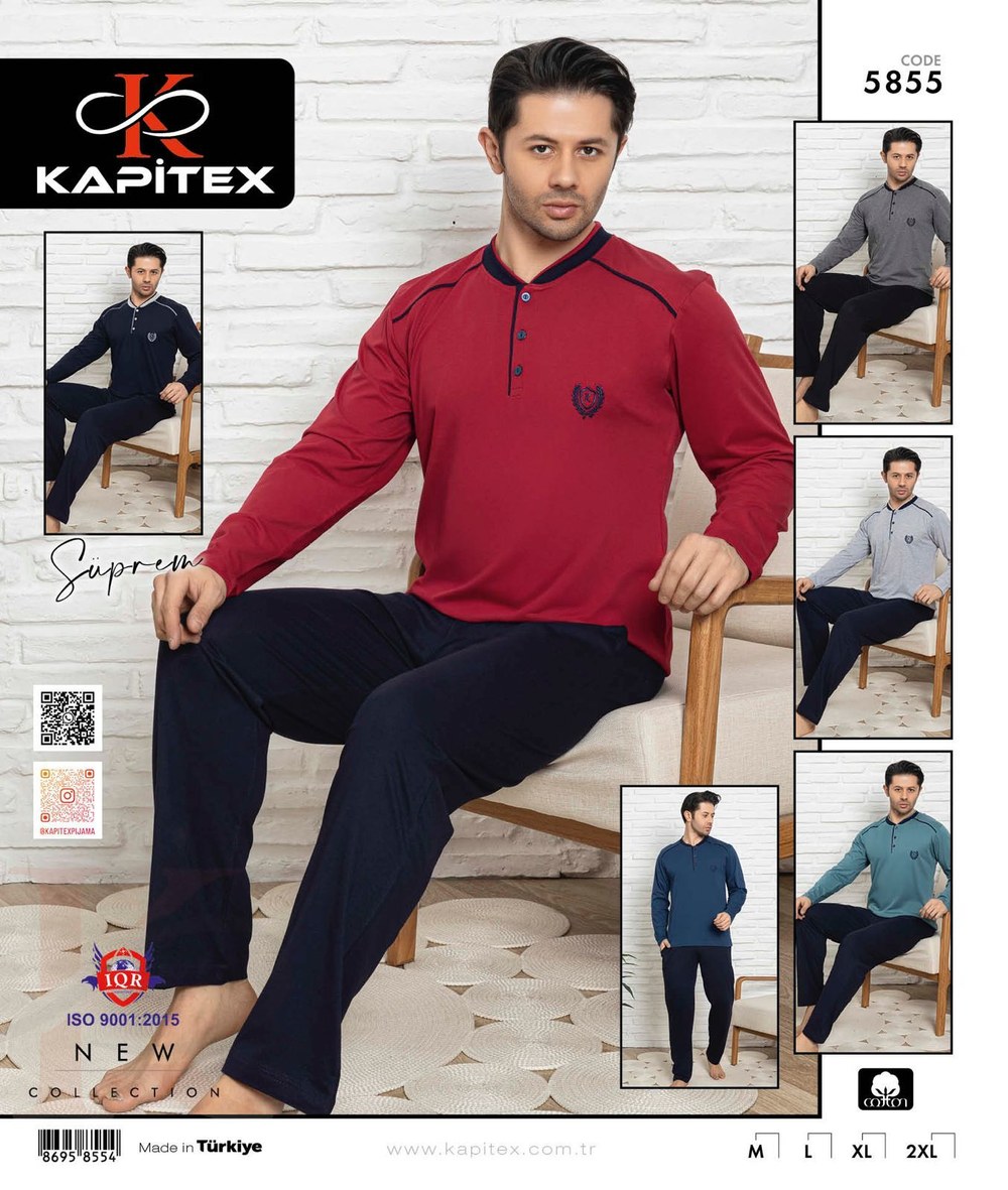 Kapitex 5855 (m-L-Xl-Xxl) Erkek Uzun Kollu Pijama Takım 4'lü