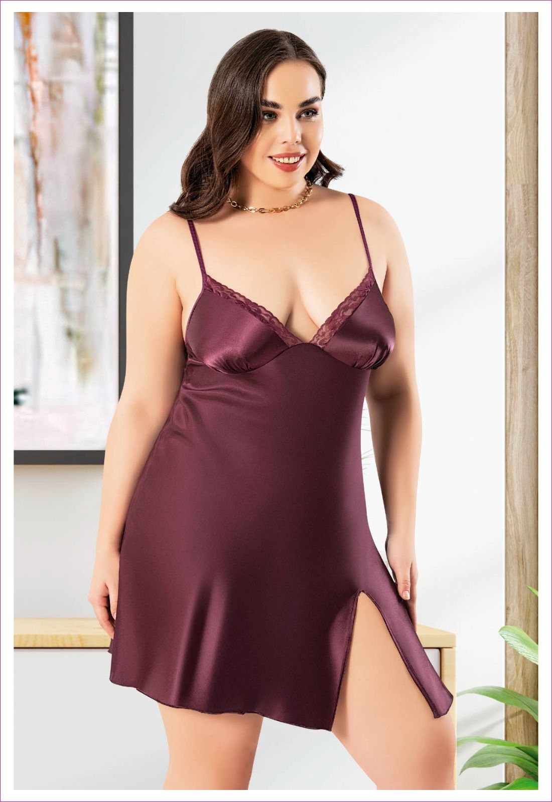 Miss Laris 4048 (2XL-3XL-4XL)Battal Beden Bayan Saten Gecelik