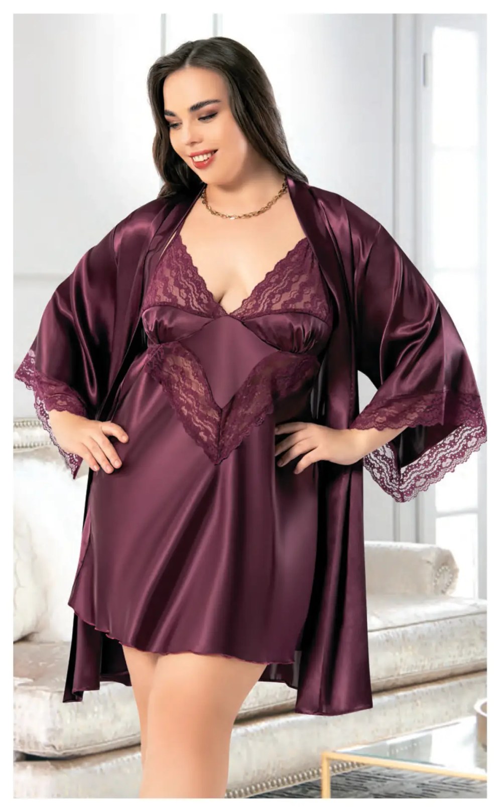 Miss Laris 6005 (2XL-3XL-4XL) Battal Beden Bayan İkili Saten Takım