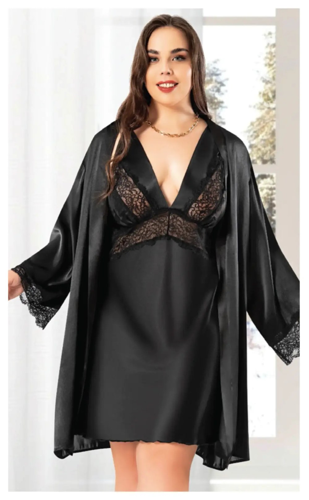 Miss Laris 6016 (2XL-3XL-4XL) Battal Beden Bayan İkili Saten Takım