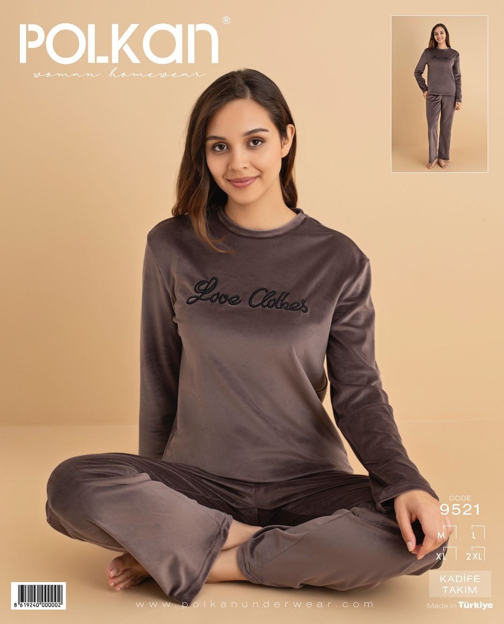 Polkan 9521 (m-L-Xl-Xxl) Kadife Uzun Kollu Bayan Pijama Takım 4'lü