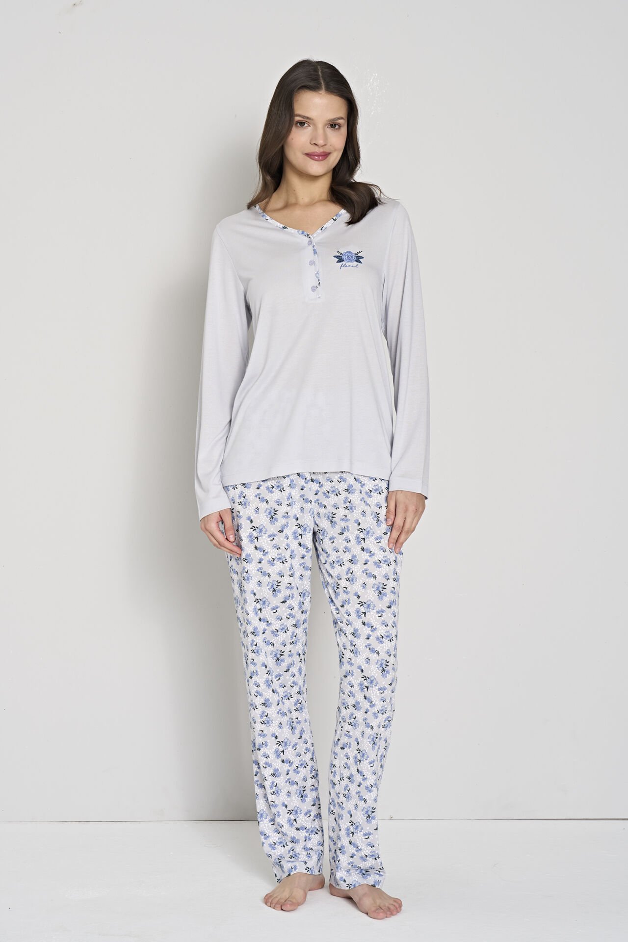Pijadore 1906 (m-L-Xl-Xxl) Uzun Kollu Bayan Pijama Takım 4'lü
