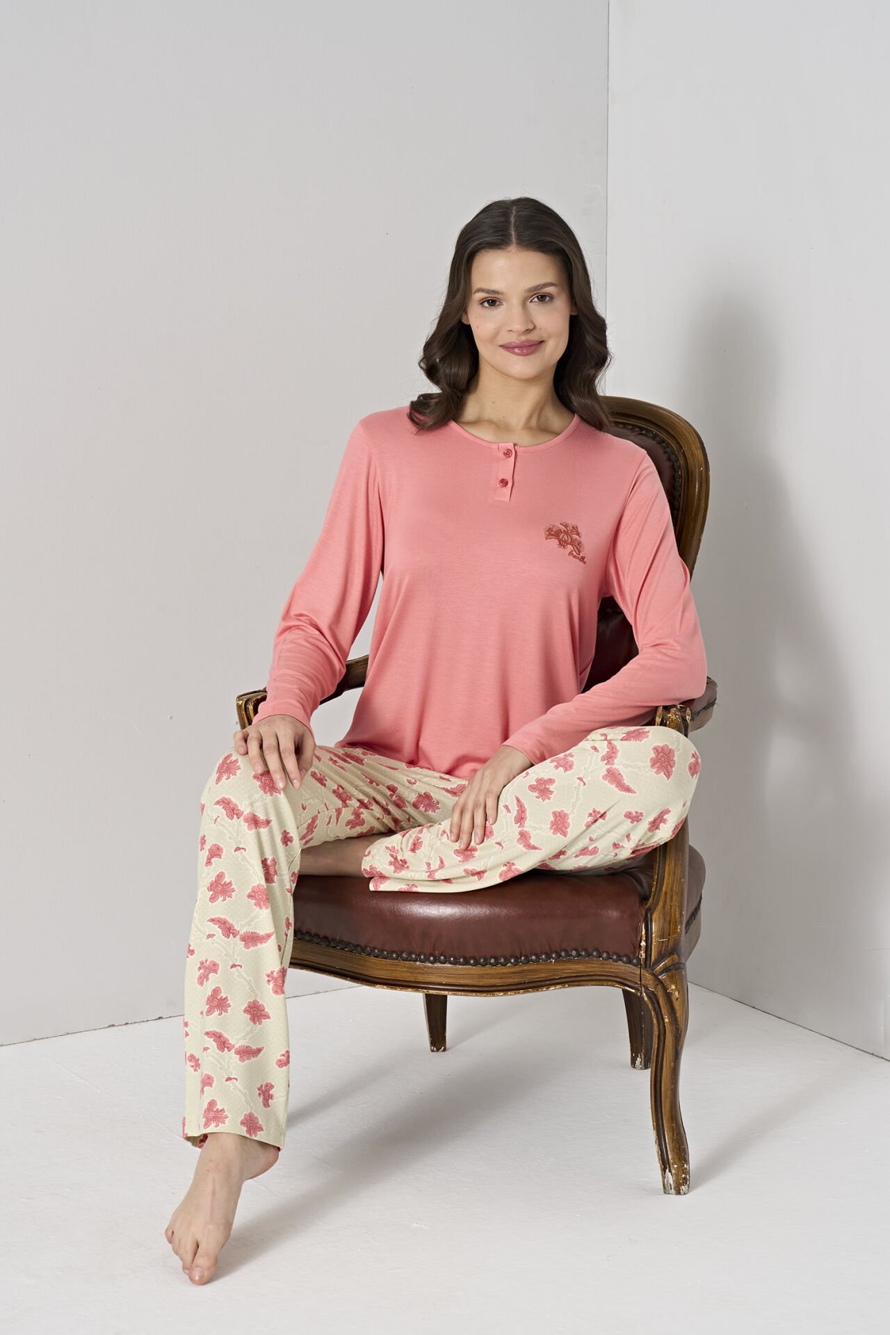 Pijadore 1908 (m-L-Xl-Xxl) Uzun Kollu Bayan Pijama Takım 4'lü