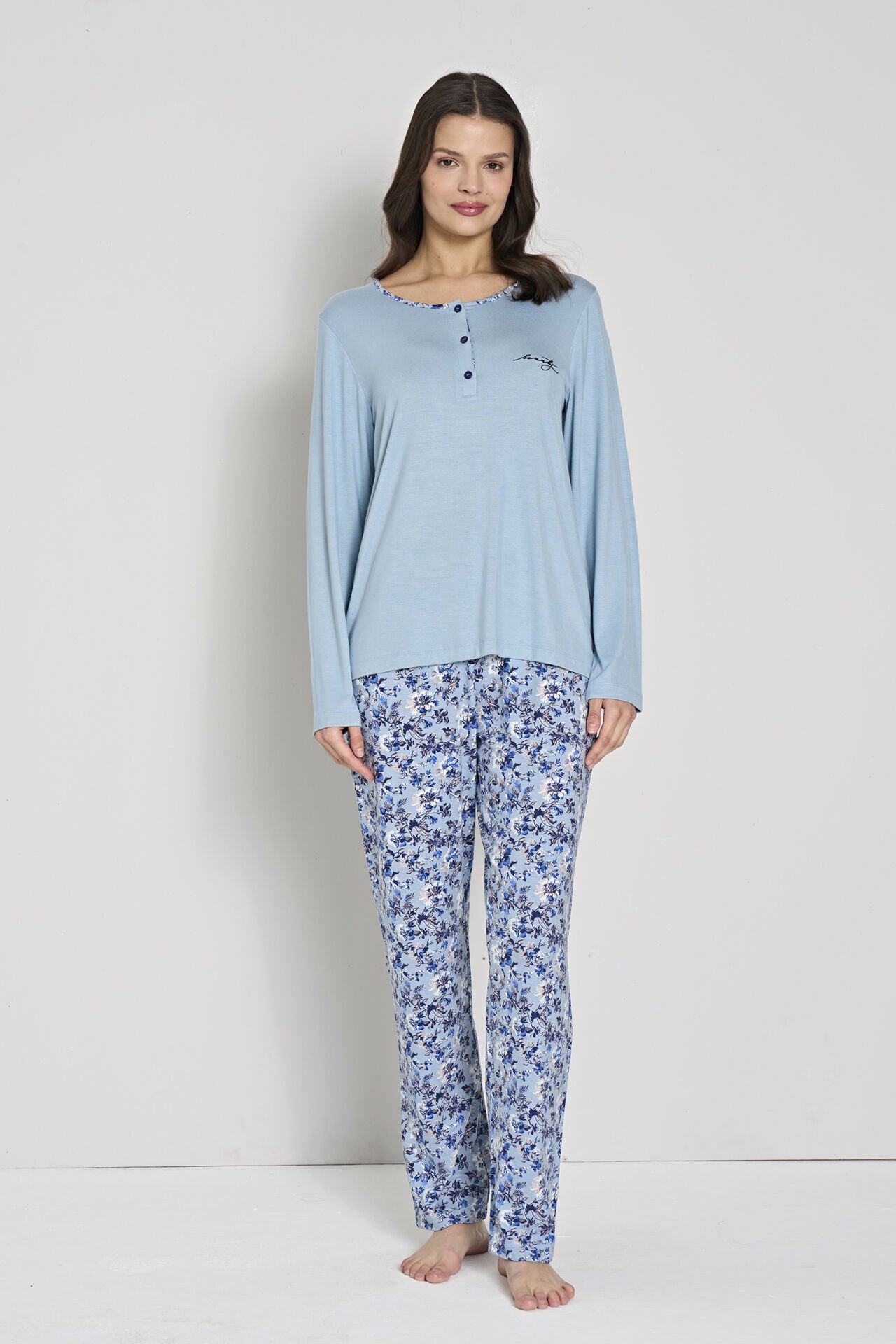 Pijadore 1910 (m-L-Xl-Xxl) Uzun Kollu Bayan Pijama Takım 4'lü