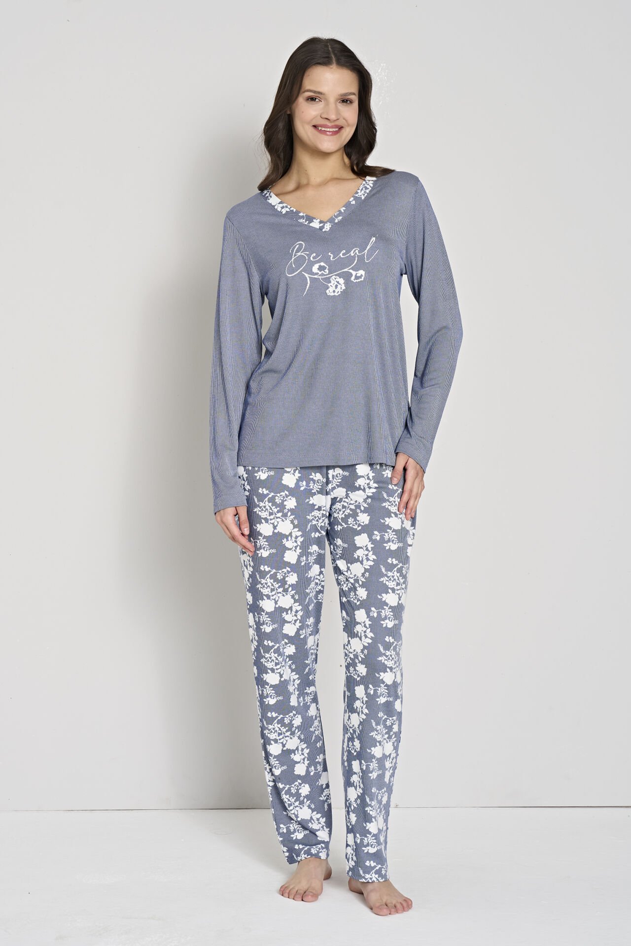 Pijadore 1915 (m-L-Xl-Xxl) Uzun Kollu Bayan Pijama Takım 4'lü