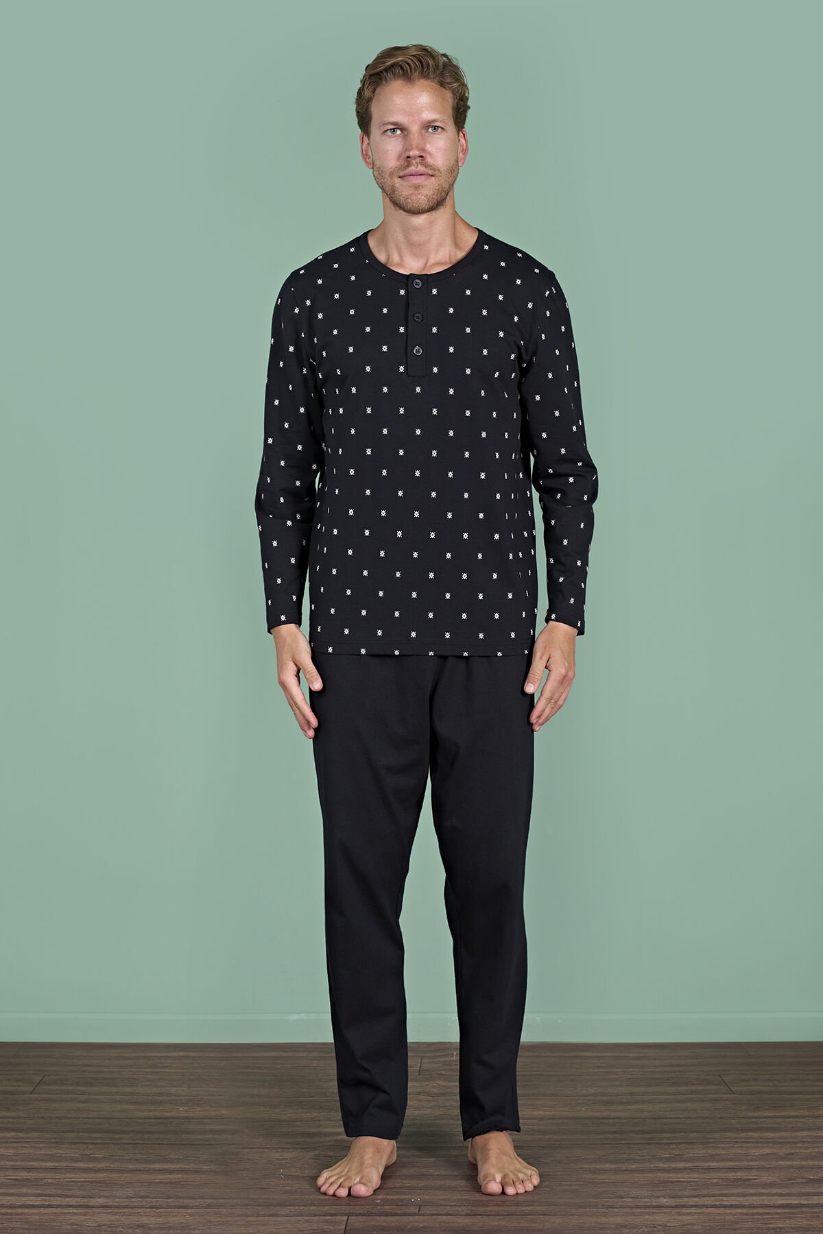 Pijadore 1929 (m-L-Xl-Xxl) Uzun Kollu Erkek Pijama Takım 4'lü
