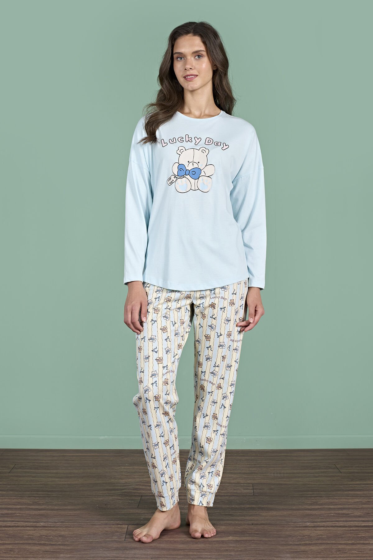 Pijadore 1947 (m-L-Xl-Xxl) Uzun Kollu Bayan Pijama Takım 4'lü