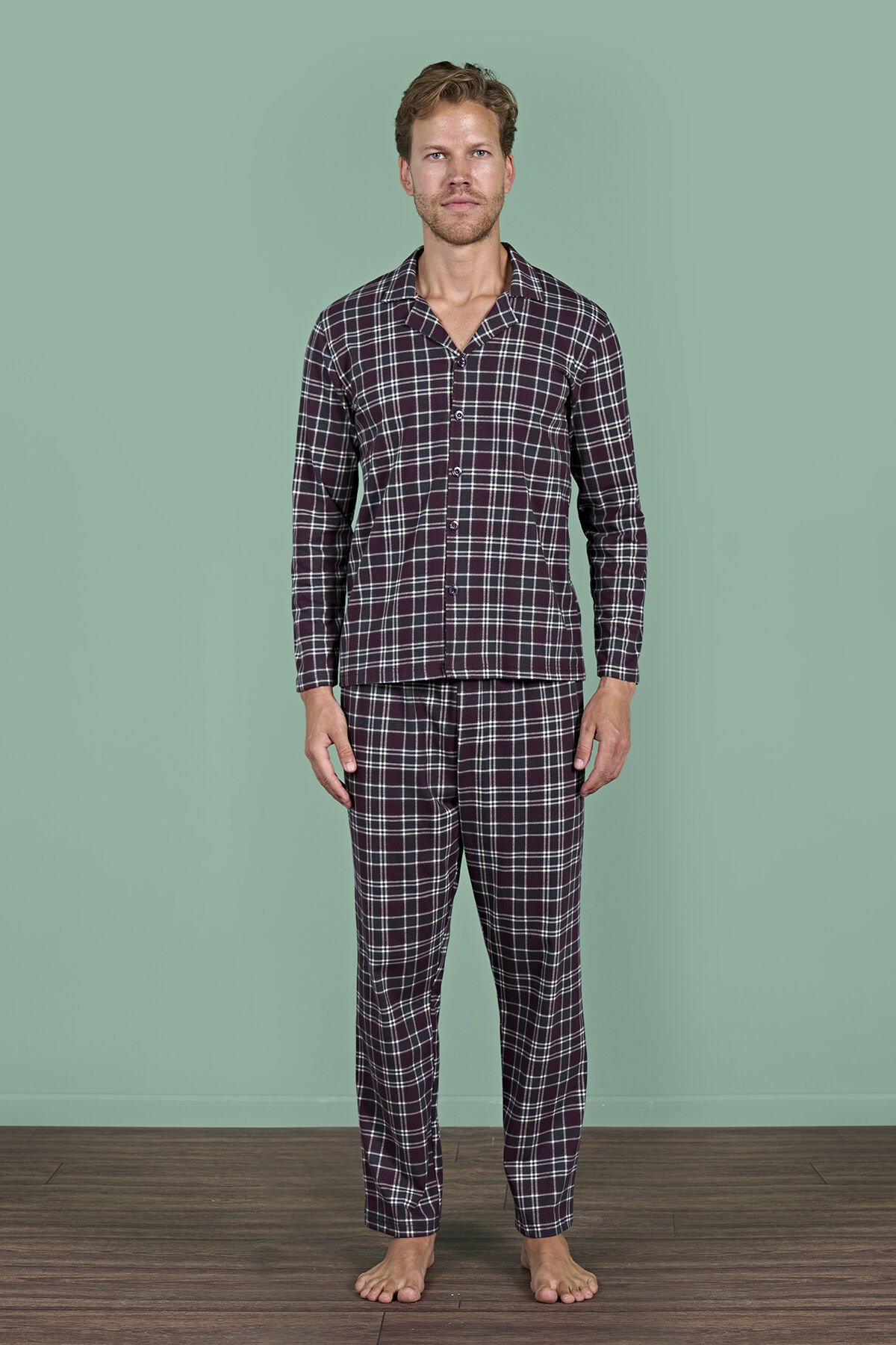 Pijadore 1954 (m-L-Xl-Xxl) Uzun Kollu Erkek Pijama Takım 4'lü