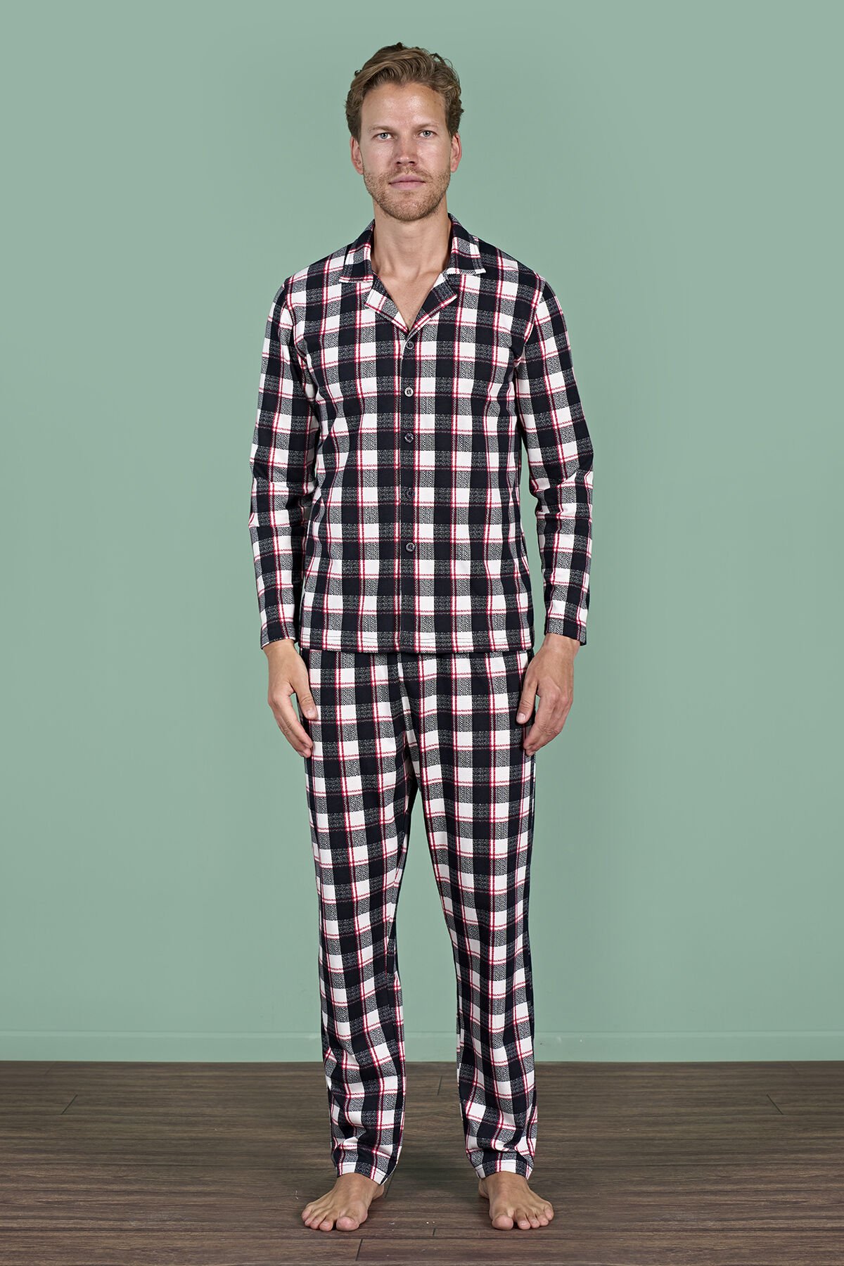 Pijadore 1962 (m-L-Xl-Xxl) Uzun Kollu Erkek Pijama Takım 4'lü